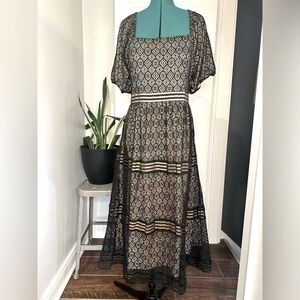 Polagram Black Lace Midi Dress XXL nude underlay